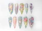 Combo Colorful Floral Press On Nails | Pastel Garden Nail Art | Flower & Butterfly Designs | Bestseller Nails | Floral Collection | OB998H