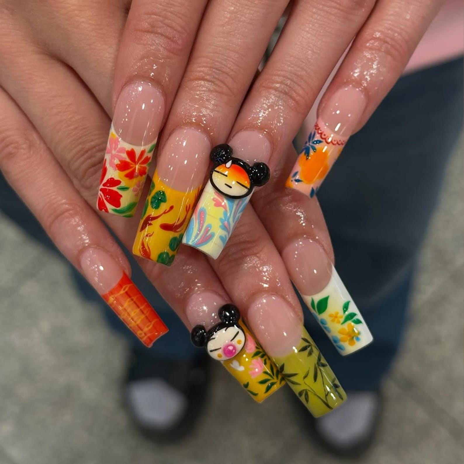 Pucca Cartoon Press On Nails | 3D Floral & Character Nail Art | Cute Cartoon Nail Set | Pucca-Inspired Nail| Kawaii Fun Nail Design| OB891HK