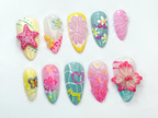 Tropical Summer Press-On Nails | Bright Pink & Yellow Nail Art | Summer Inspired Nail Design | Cute Beach Nail Set | Tropical Vibes |OB738HC