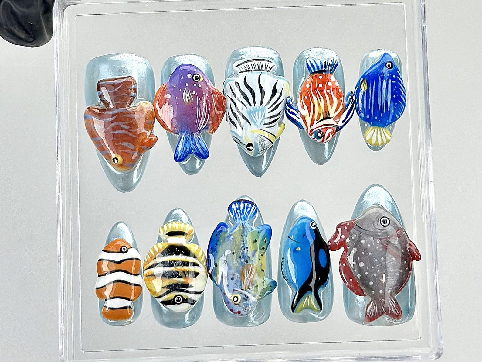 Tropical Aquarium Press On Nails | 3D Fish Aquarium Fake Nails | Ocean Fish Nail Art | Marine Life Press Ons | Kawaii Nails |Unique |OA875YK