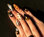 Pumpkin Haunted Night Press On Nails | 3D Ghost Pumpkin Nail Art | Handmade Halloween Nail Design | Black & Orange Press Ons | OB102HC