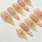 Fairy Dream Flower Garden Long Almond Press On Nails | 3D Gel Fairycore Fake Nails| Dreamy Nails for Birthday Vacation Holiday OC770L