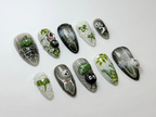Whimsical Forest Totoro Press-On Nails | Totoro-Inspired Handmade Nailss | Totoro & Soot Spirit Nail Design | Handmade Fantasy Nail |OB719HC