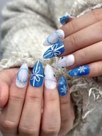 Frosty Blue Winter Gift Press On Nails For Christmas | Snowflake Glitter Christmas Nails | Blue White Holiday Set | 3D Icy Tree Accent | OC930EC