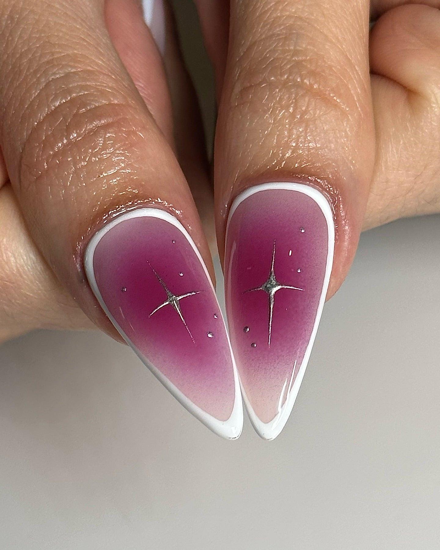Handmade Bold Purple Silver Star Aura Press on Nails F94