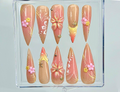 Sunset Blossom Whisper Press On Nails | 3D Pastel Flower Nail Art | Elegant Nude & Coral Tones | Handcrafted Ombre Floral Nails |OC999EK