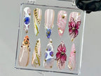 Luxury Orchid Press On Nails | Pearl. Gold Floral Press Ons | Handmade Luxury Fake Nails | 3D Floral. Gold Accents Nail Art | OB751YC