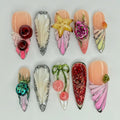 3D Fantasy Press-On Nails with Stars. Beetles. Cherries. and Sculpted Art