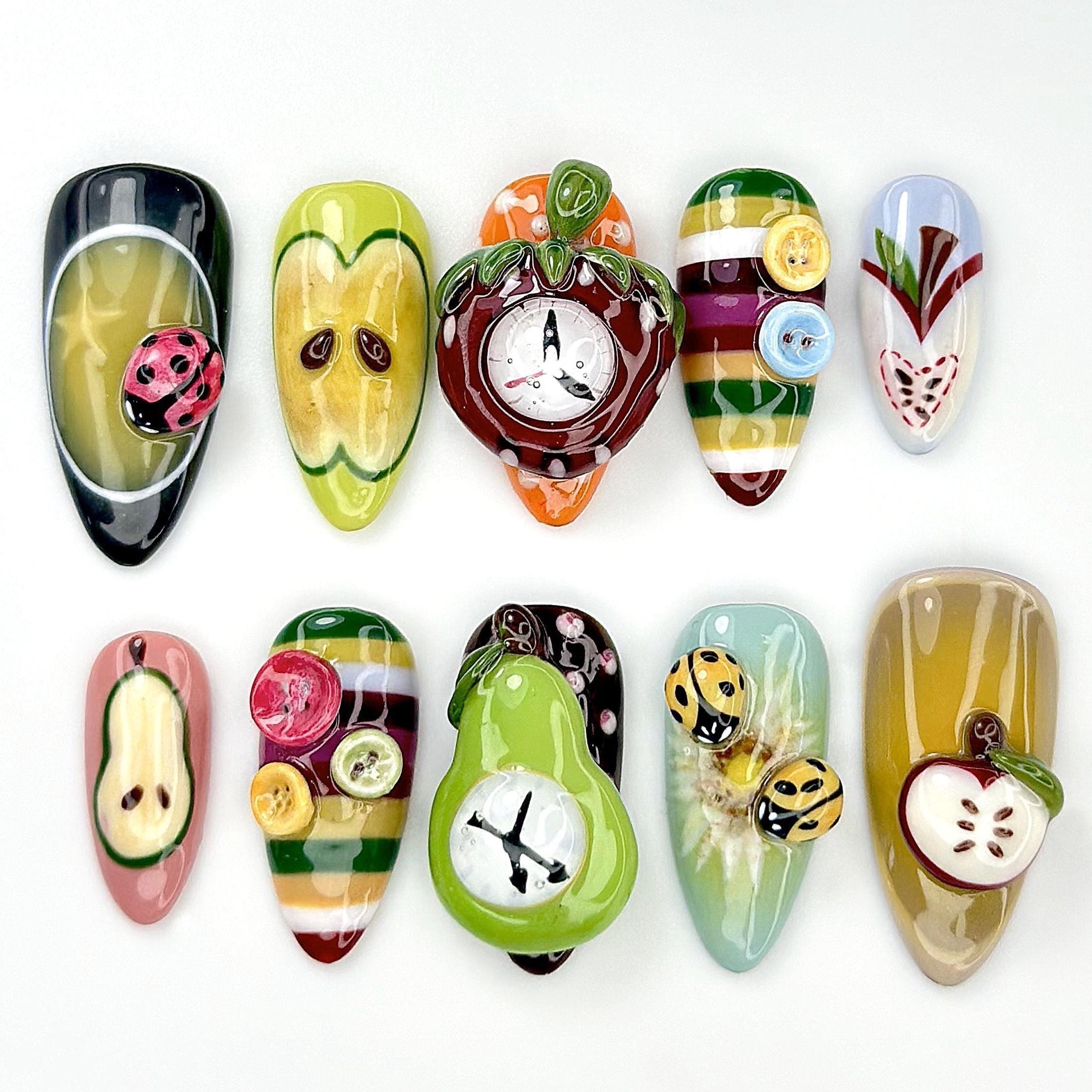 3D Fruit & Bug Gel Press-On Nails