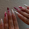 3D Pink Flower Press-On Nails with Pearl Accents.