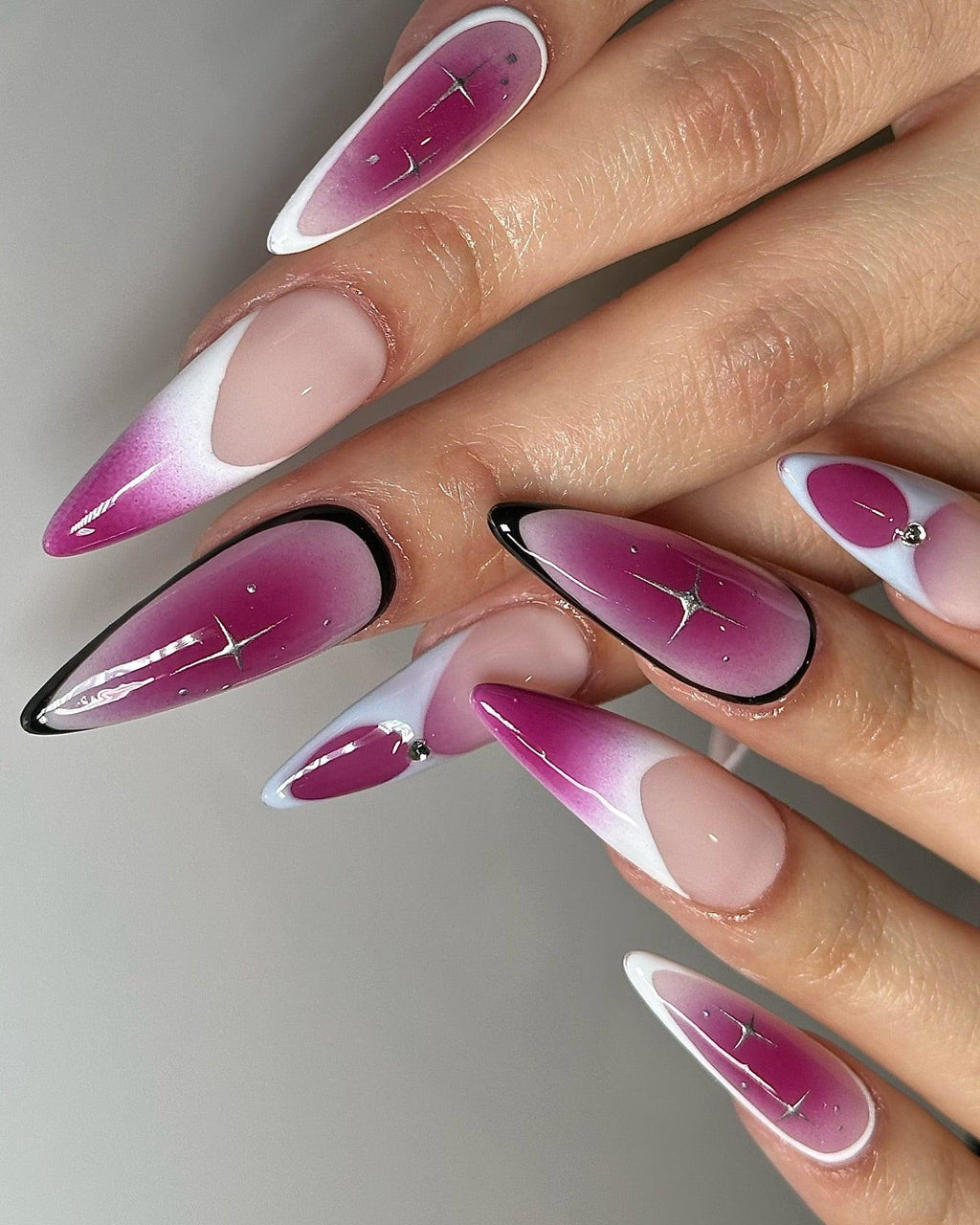 Handmade Bold Purple Silver Star Aura Press on Nails F94