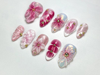 Romantic Blush Pink Press-On Nails | Handmade Floral Nail Art | Glossy Floral Nail Design| Blush Pink & Gold Nails | Luxury Nail Art|OC696HC