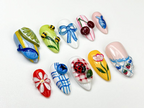 Garden Picnic Summer Press On Nails | 3D Cherry. Bee & Flower Nail Art | Summer Cottagecore Nails | Cute Colorful Press Ons | OB896HC