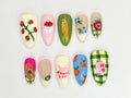 Fruit Garden Custom Press On Nails | Hand-Painted Watermelon. Strawberry & Citrus Nail Art | Vegan-Friendly Nail Designs | OB525HC