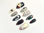 Creepy Cute Press On Nails | Gothic Mask And Bunny Nail Art | 3D Bow & Spiral Nails | Handmade Halloween Nail Set | OC1157BC