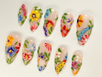 Colorful Flower Press-On Nails | Spring Flower Press Ons | 3D Flowers Fake Nails| Perfect for Special Occasions | Summer Collection |OB759YC