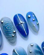 Handmade Blue Celestial Swirl Nail Art with Star Pearl Accent Press on Nails F31