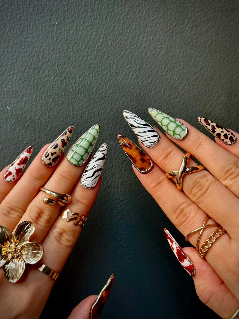 Luxe Leopard Press On Nails | Zebra. Leopard & Croc Nail Art | Handmade Safari-Inspired Press Ons | Mixed Animal Print Nails | OB1085HC