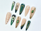 Emerald Butterfly Press On Nails | Nature Inspired Press Ons | Luxurious Green Nail Art | Shimmer Green Nail Set | Luxury Nails | OB758YC