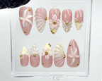 Soft Nude Seashell 3D Press On Nails | Starfish. Shell & Floral Nail Art | Handmade Pastel Nude Beach Nails | OC987EK