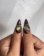 Autumn Gemstone Bloom Press On Nails | Fall Burgundy and Green Nail Art | 3D Flower & Crystal Accents | Baroque Autumn Design | OC1094EC