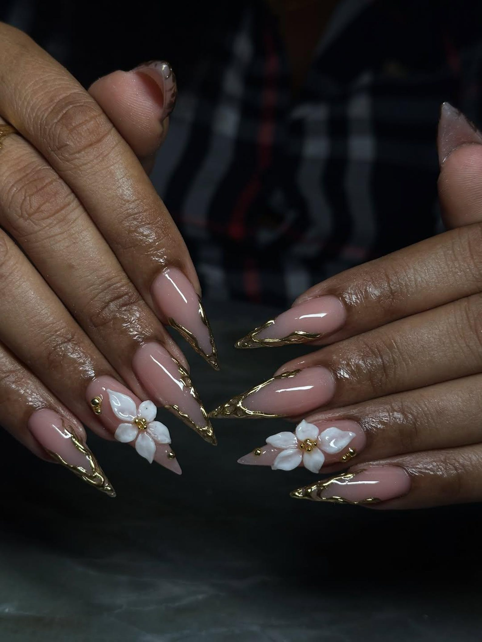 Nude Pink Luxury Press On Nails | Blush Floral Nails | 3D White Flower Nail Art | Elegant Bridal Press Ons | Soft Glam Nail Set | OC1232HC