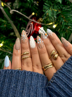Frosty Snowman Winter Press On Nails | 3D Snowman Christmas Nail Art | 3D Snowman Accent | Crystal Nude Winter Nails | OB1214EC