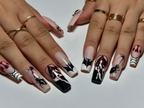 Gothic Spider Web Press On Nails | 3D Black Widow and Blood Drip Art | Scream Ghost & Webbed Bat Design | Halloween Horror Nail | OB980EC