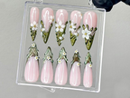Sculpted Floral Press On Nails | Glossy Green Leaf Nail Art | Ethereal Spring Press Ons | Elegant Flower Tips Fake nails | Luxury | OB944YK
