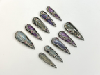 Futuristic Metallic Press On Nails | Silver Frame Nail Art | Gemstone Inspired Handmade Nails | Gray & Purple Luxury Nail Set | OC1158BC
