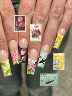 Handmade Vintage Botanical Press On Nails. Japanese Floral Garden Fake Nails. Unique Retro Flower Pattern Nails for Special Events | OB305HK