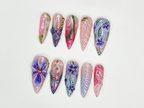 Floral Elegance 3D Press On Nails | Handcrafted Press On Nails with Delicate Flower Designs | Perfect for Spring and Summer | OB300SK