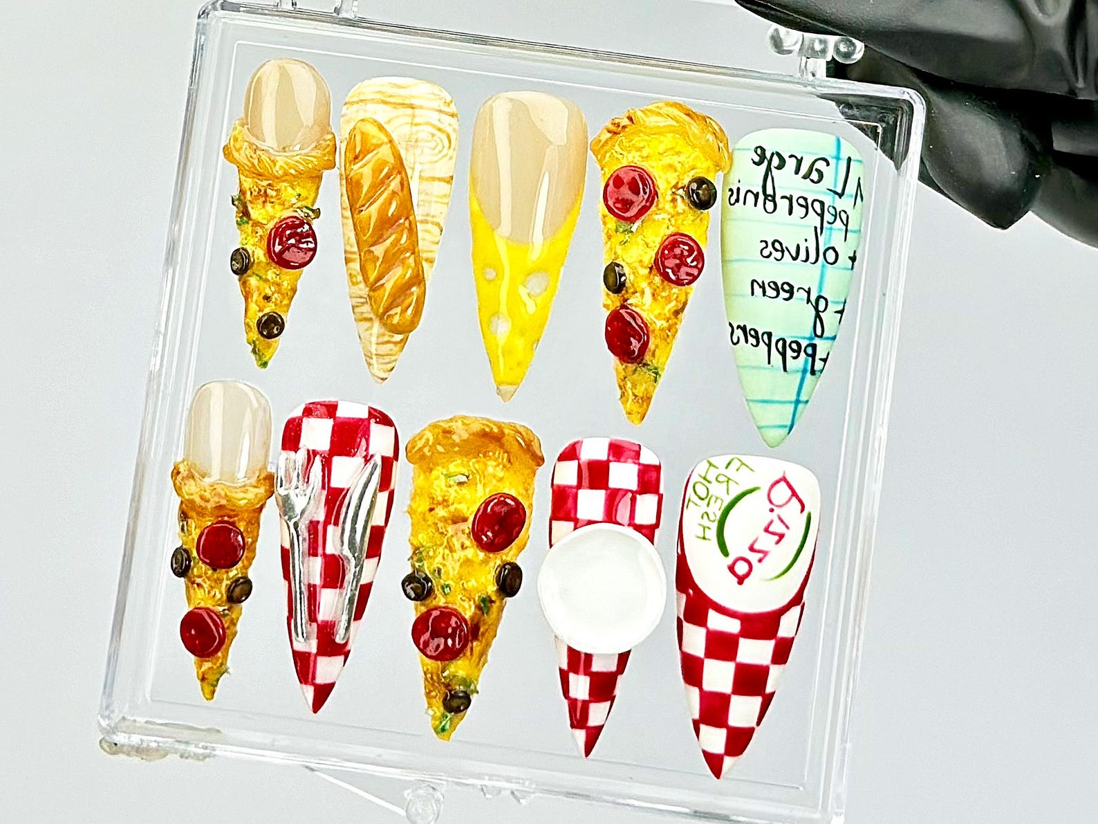 Pepperoni Pizza Nails By Dorynail | 3D Food Fake Nails | 3D Novelty Nail Art | Gift for Pizza Lovers Acrylic Nails | 3D Pizza Nails |OB818Y