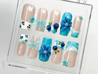 3D Blue Flower Press on Nails | Elegant Blue Floral Nail Art | Handmade Summer Nails | Gift for her | Summer Vibes | Beach nails | OB967DK