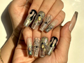 Glitter Web Glam Press On Nails | Sparkling Halloween Spider Nails | 3D Gold Spider & Web Nail Art | Long Coffin Glitter Nails | OB1079EC