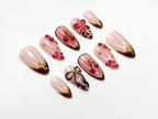 Cherry Blush Bloom Press On Nails | 3D Red Floral & Bow Nail Art | Sweet Cherry Nails | 3D Red Flower Nails | Romantic Nail Set | OC770HC