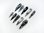 Gothic Cross Elegance Press On Nails | Black & Silver 3D Nail Art | Intricate Crosses And Pearls | Dark Gothic Fantasy Nails |OB1045EP