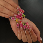 Tropical Floral Press On Nails | 3D Tropical Flowers Nail Art | Vibrant Ladybug Design Fake Nails | Bold Tropical Kawaii Nails | OB893HC