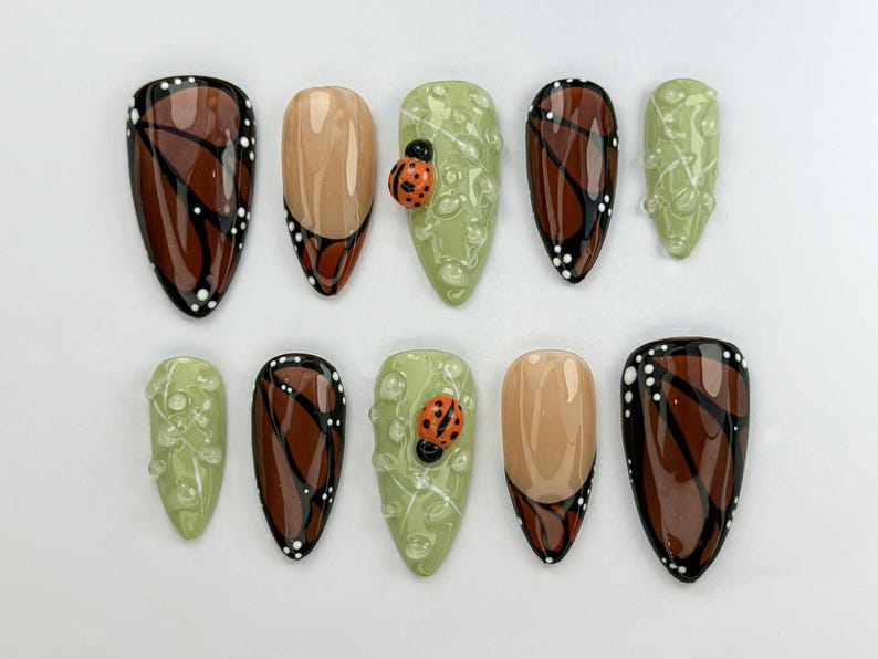 Nature Muse Nail Bundle | 3 Nature-Inspired Press On Nail Sets | Leaf. Butterfly & Floral Art | Reusable Nail Kit|OB103L
