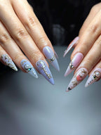 Pastel Cat Eye Press On Nails | Pink Purple Ombre Nails | Cute Heart Bow Nail Art | Elegant Gold Detail Nails| Fairycore Press Ons| OC1307HC