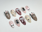 Creepy Cute Teddy Press On Nails | 3D Bear & Bow Nails | Gothic Pastel Floral Nail Art | Soft Horror Pink Press Ons | OB907HC