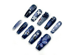 Midnight Gothic Butterfly Press On Nails | Dark Blue Fantasy Nail Art | 3D Butterfly. Skulls & Floral Accents | OC140EC