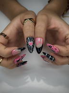 Pink Spooky Ghost Press On Nails | Cute Halloween Nail Art | Black & Pink Spiderweb Nail |Girly Gothic Press Ons |Creepy Cute Nail | OC144HC