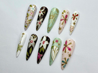 Oriental Floral Press On Nails | Floral Dragonfly Nail Art | Vintage Painted Flower Fake Nails | Inspired by Asian Jewelry | OB739YK