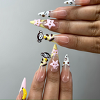 3D Monkey Banana Press On Nails | Cute Pink Star & Fruit Fake Nails | Kawaii Handmade Nail Art | Playful Cute Nails | Cartoon Nails |OB255YC