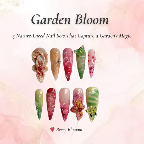 Garden Bloom Nail Bundle | 3 Nature-Inspired Press On Sets | Velvet. Berry. Butterfly Designs| OB102L