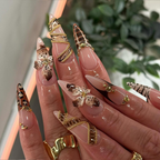 Leopard Gold Floral Press On Nails | 3D Animal Print Nail Art | Golden Bead Glam Nails | Handmade Exotic Press Ons | Fashion Nails | OC841H