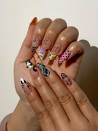 Polka Dot Cat Melody Press On Nails | Cute Cat Nail Art for Music Lover | Polka Dot Nude Nails | Luxury Cute Nails | OC294EC
