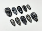 Abstract Black Chrome Swirl 3D Press On Nails