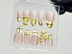 Kawaii Monkey Press On Nails | 3D Animal Fake Nails | Plaid & Monkey Nail Art | Pastel French Tips Press Ons | Kawaii Nails | OB908YC